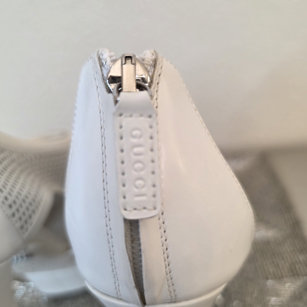 Gucci White Perforated Leather Peep-Toe Platform High Heel Ankle Booties - EU 39 - Picture 9 of 15